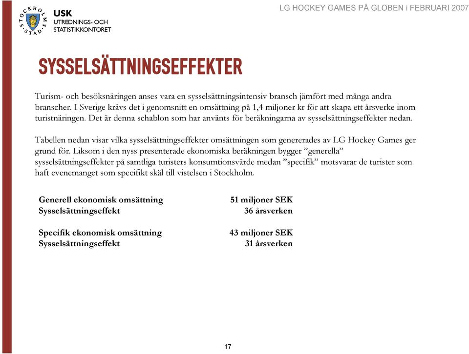 Det är denna schablon som har använts för beräkningarna av sysselsättningseffekter nedan.