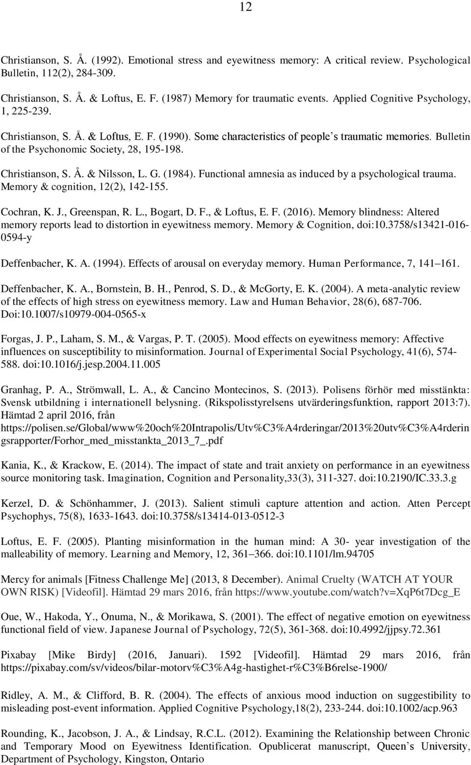 Bulletin of the Psychonomic Society, 28, 195-198. Christianson, S. Å. & Nilsson, L. G. (1984). Functional amnesia as induced by a psychological trauma. Memory & cognition, 12(2), 142-155. Cochran, K.