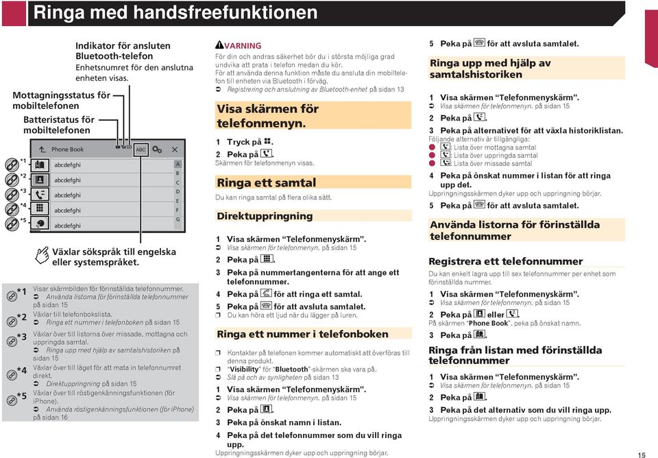 Använda listorna för förinställda telefonnummer på sidan 15 Växlar till telefonbokslista.