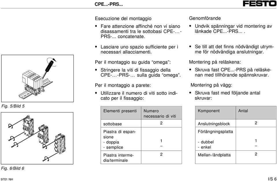 Per il montaggio a parete: Utilizzare il numero di viti sotto indicato per il fissaggio: Elementi presenti Numero necessario di viti sottobase 2 Piastra di espansione - doppia - semplice Piastra