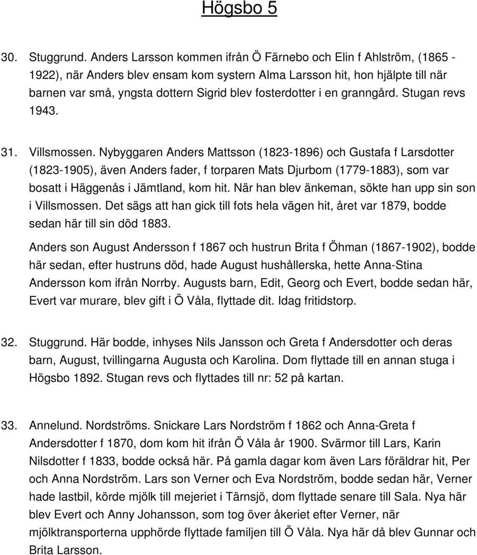 fosterdotter i en granngård. Stugan revs 1943. 31. Villsmossen.