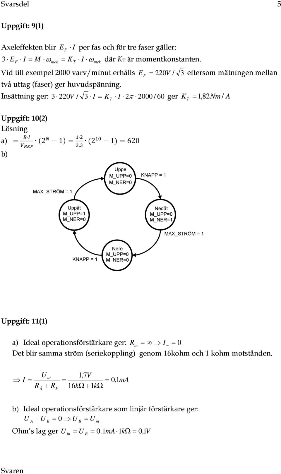 Insättning ger: 3 0V / 3 I KT I 000 / 60 ger K T 1,8Nm / A Uppgift: 10() Lösning a) 1, 1 60 b) Uppe M_UPP=0 M_NER=0 KNAPP = 1 MAX_STRÖM = 1 Uppåt M_UPP=1 M_NER=0 Nedåt M_UPP=0 M_NER=1