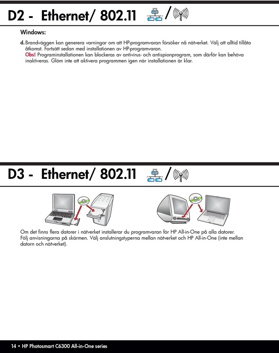 Glöm inte att aktivera programmen igen när installationen är klar. D3 - Ethernet/ 802.