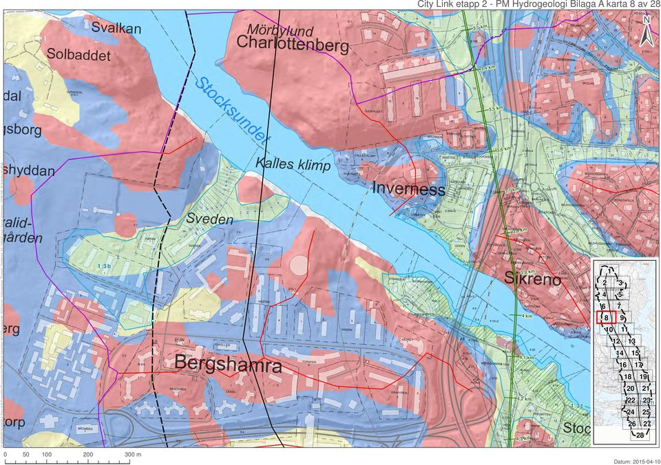 HAREN : : LÖJAN ABBORREN MÖRTEN SVEDEN FORELLEN LAXEN : : : VÄSTAN TORSKEN VINDEN SJUKHUSET GRAVYREN VÄDRET LIVBÅTEN City Link etapp - PM Hydrogeologi Bilaga A karta av SLÄNTEN : BRUNNEN : : MASTEN