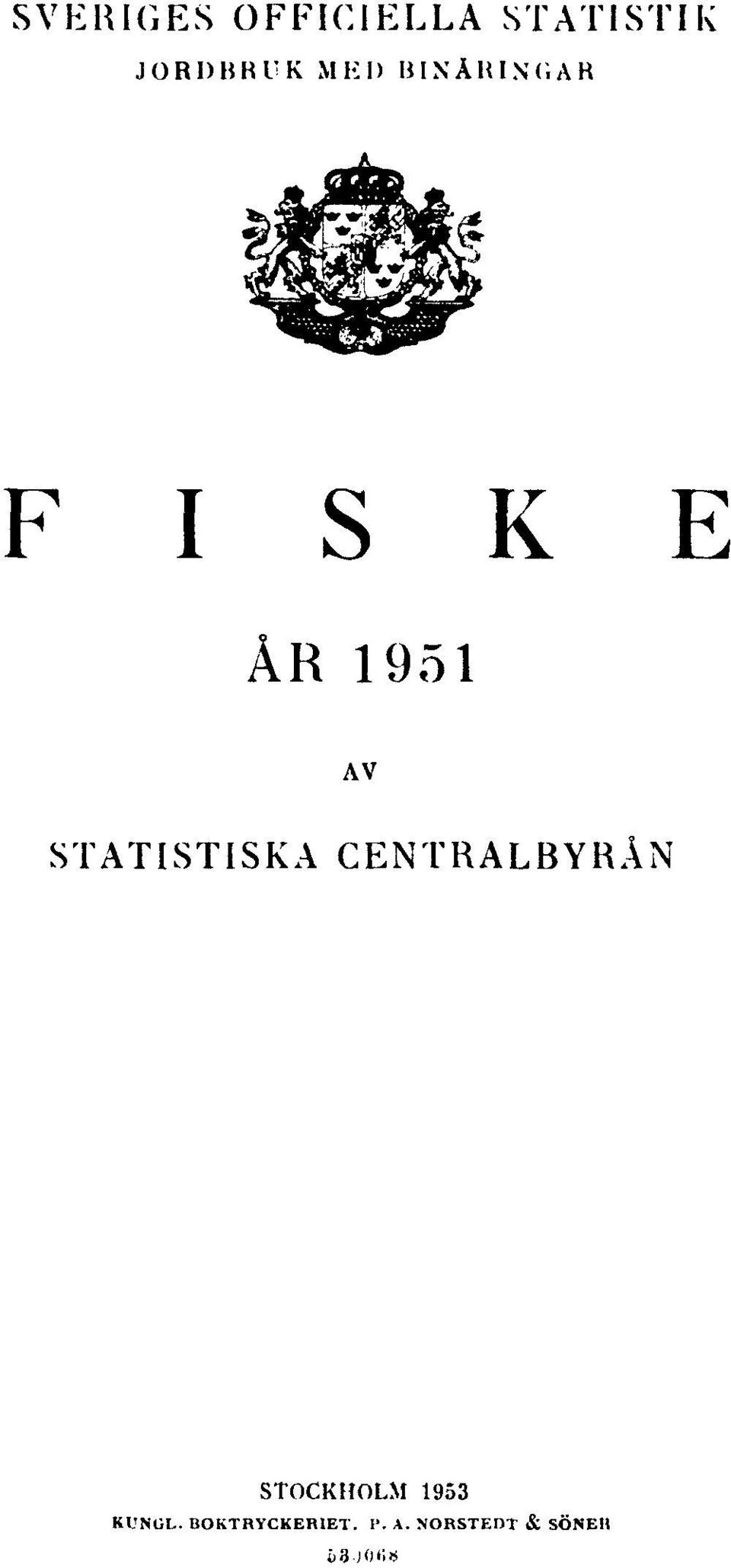 STATISTISKA CENTRALBYRÅN STOCKHOLM 1953