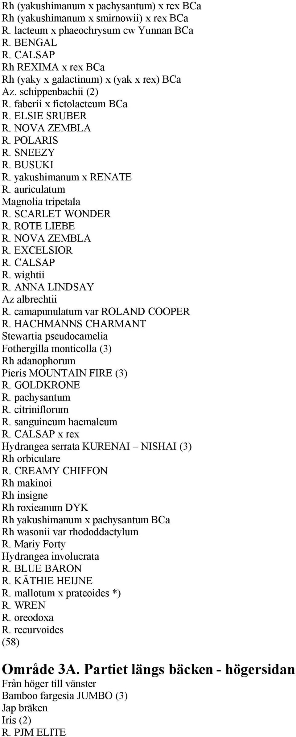yakushimanum x RENATE R. auriculatum Magnolia tripetala R. SCARLET WONDER R. ROTE LIEBE R. NOVA ZEMBLA R. EXCELSIOR R. CALSAP R. wightii R. ANNA LINDSAY Az albrechtii R.