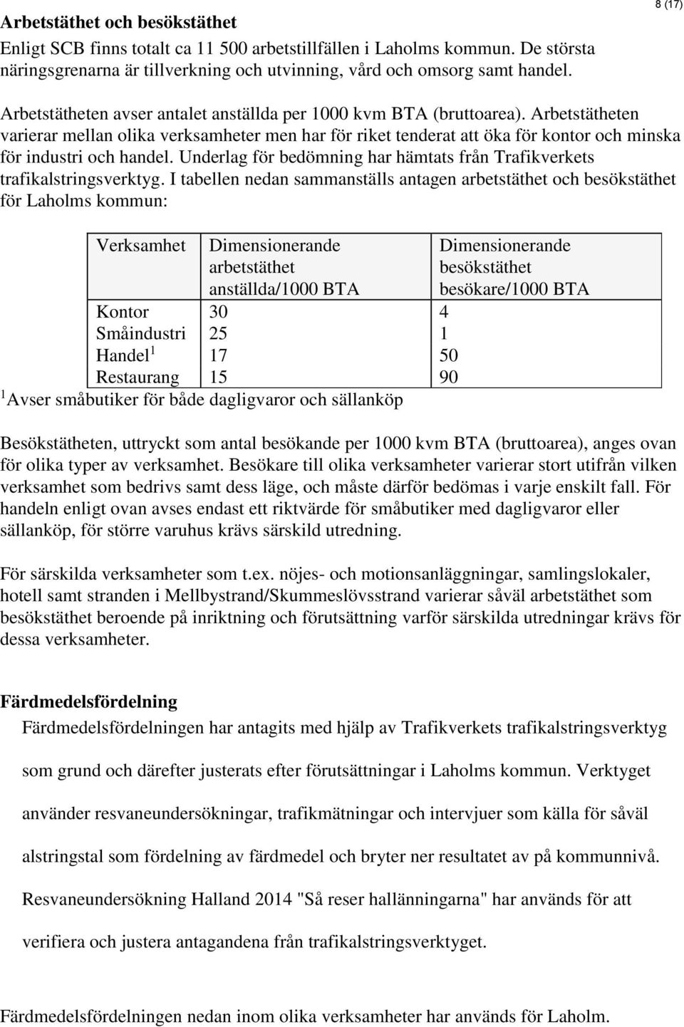 Arbetstätheten varierar mellan olika verksamheter men har för riket tenderat att öka för kontor och minska för industri och handel.