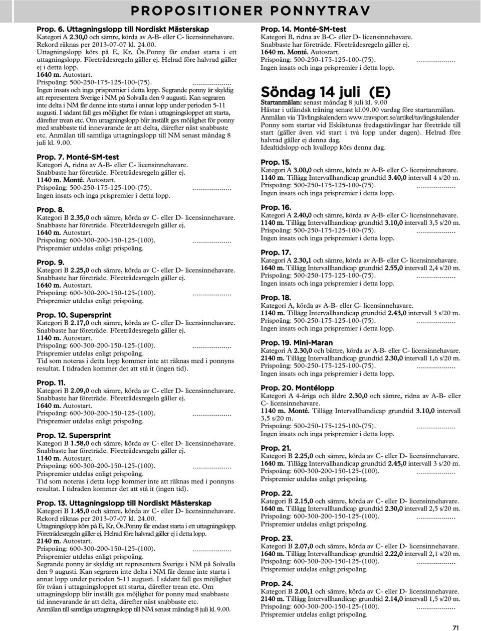 Segrande ponny är skyldig att representera Sverige i NM på Solvalla den 9 augusti. Kan segraren inte delta i NM får denne inte starta i annat lopp under perioden 5-11 augusti.