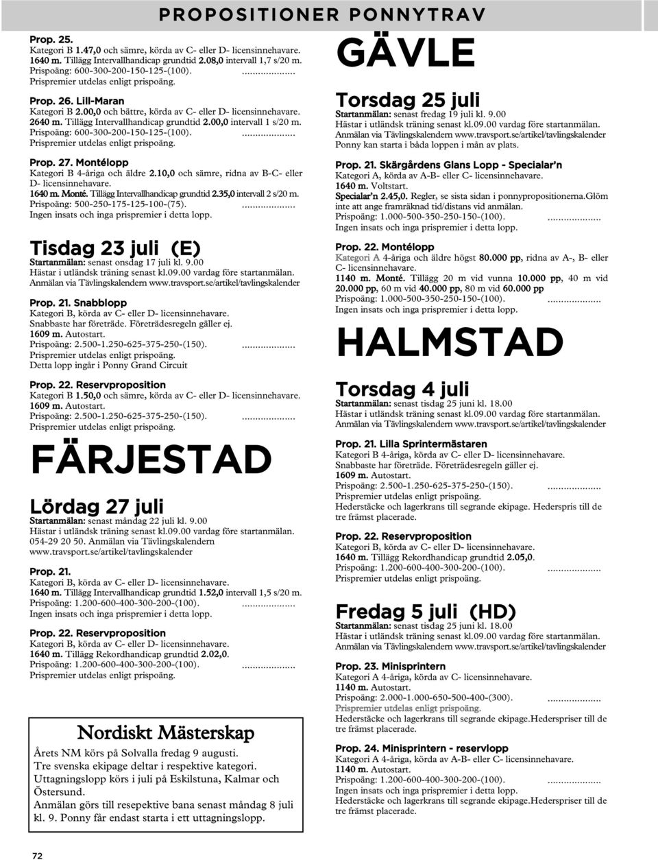 Montélopp Kategori B 4-åriga och äldre 2.10,0 och sämre, ridna av B-C- eller D- licensinnehavare. 1640 m. Monté. Tillägg Intervallhandicap grundtid 2.35,0 intervall 2 s/20 m.