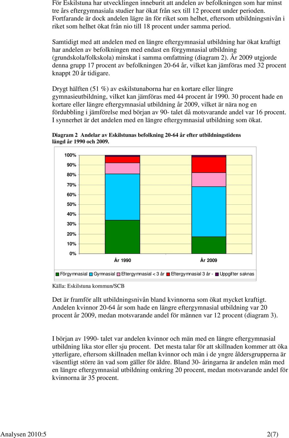 Samtidigt med att andelen med en längre eftergymnasial utbildning har ökat kraftigt har andelen av befolkningen med endast en förgymnasial utbildning (grundskola/folkskola) minskat i samma omfattning