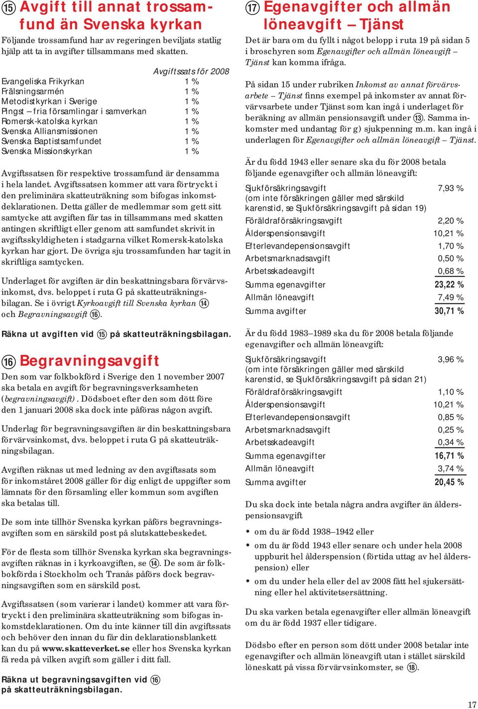 Svenska Baptistsamfundet 1 % Svenska Missionskyrkan 1 % Avgiftssatsen för respektive trossamfund är densamma i hela landet.