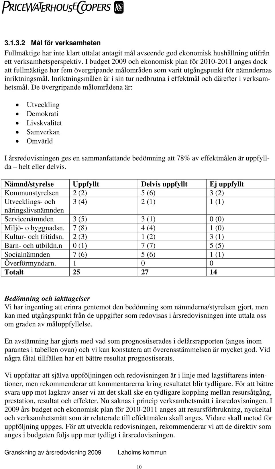 Inriktningsmålen är i sin tur nedbrutna i effektmål och därefter i verksamhetsmål.