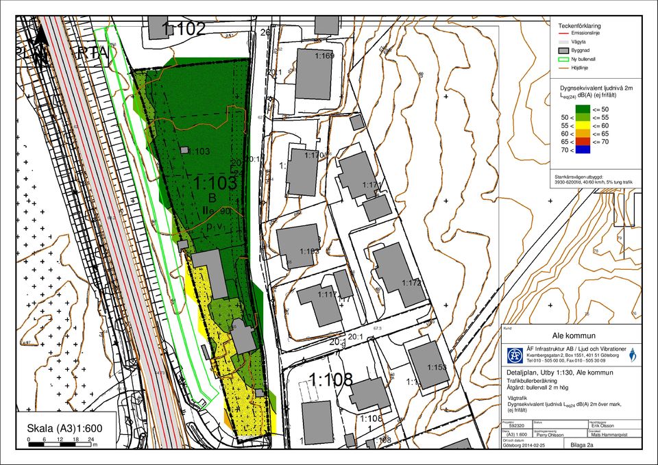 60 < <= 65 70 < Detaljplan, Utby 1:130, Åtgärd: bullervall 2 hög