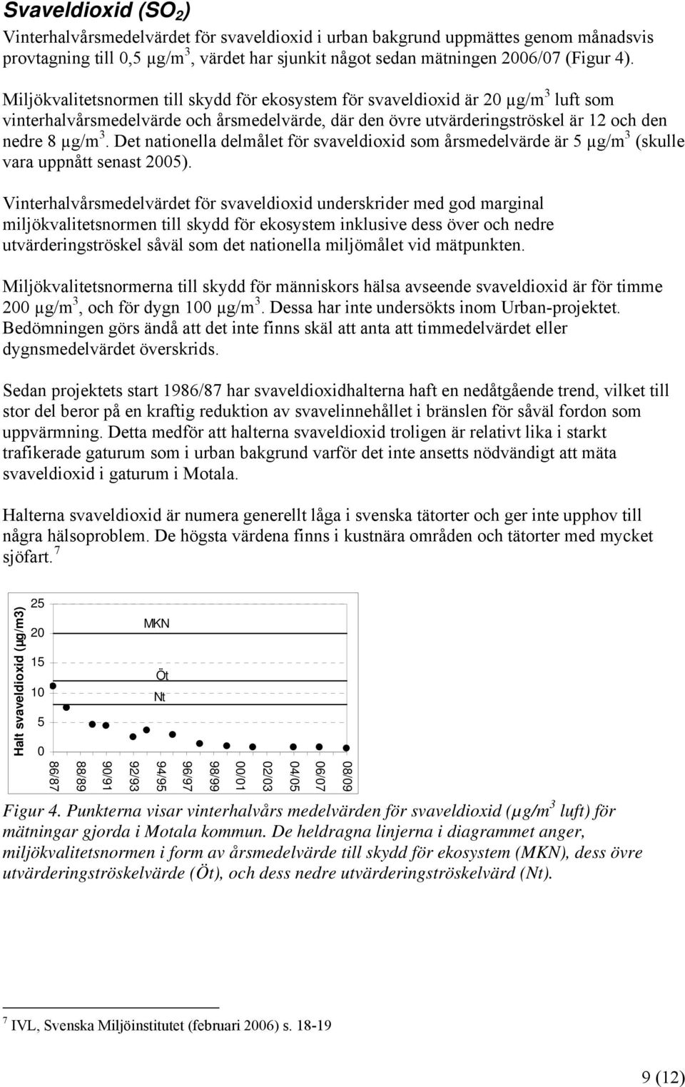 Det nationella delmålet för svaveldioxid som årsmedelvärde är 5 µg/m 3 (skulle vara uppnått senast 2005).