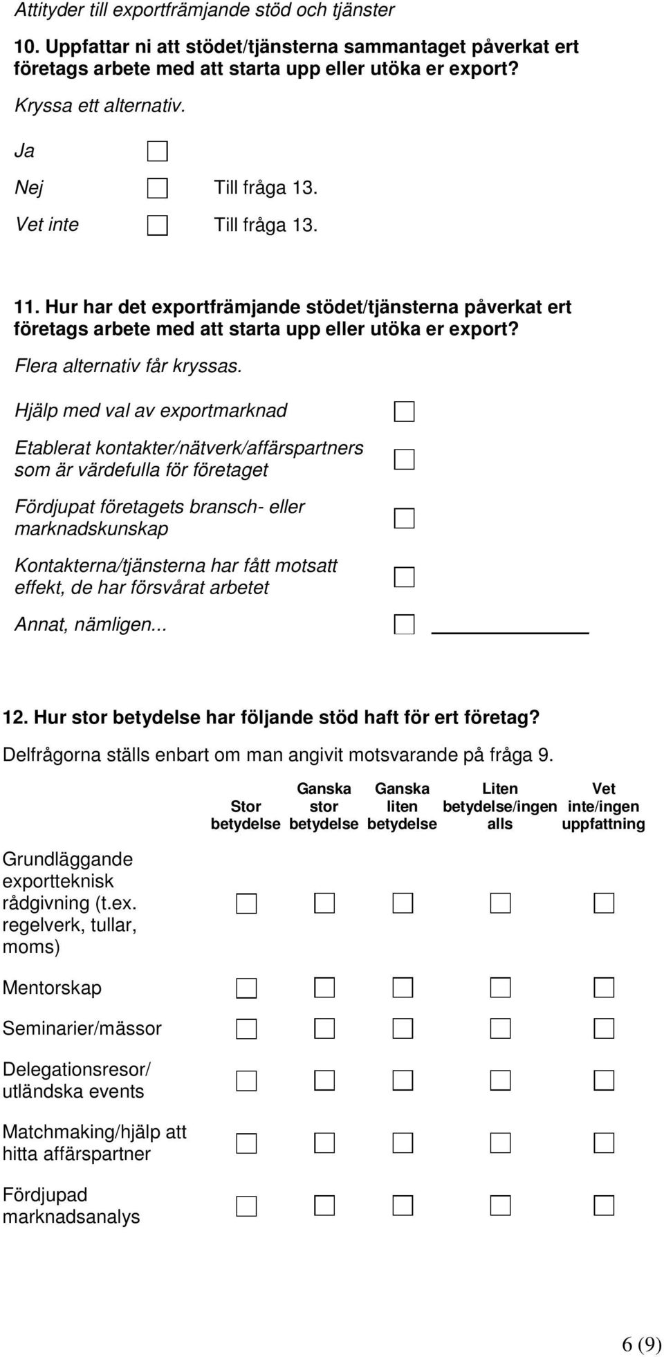 Hjälp med val av exportmarknad Etablerat kontakter/nätverk/affärspartners som är värdefulla för företaget Fördjupat företagets bransch- eller marknadskunskap Kontakterna/tjänsterna har fått motsatt