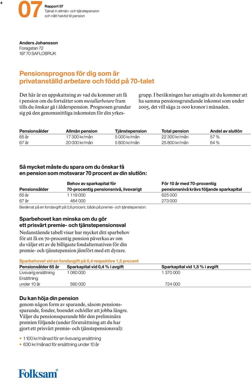 I beräkningen har antagits att du kommer att ha samma pensionsgrundande inkomst som under 2005, det vill säga 21 000 kronor i månaden.