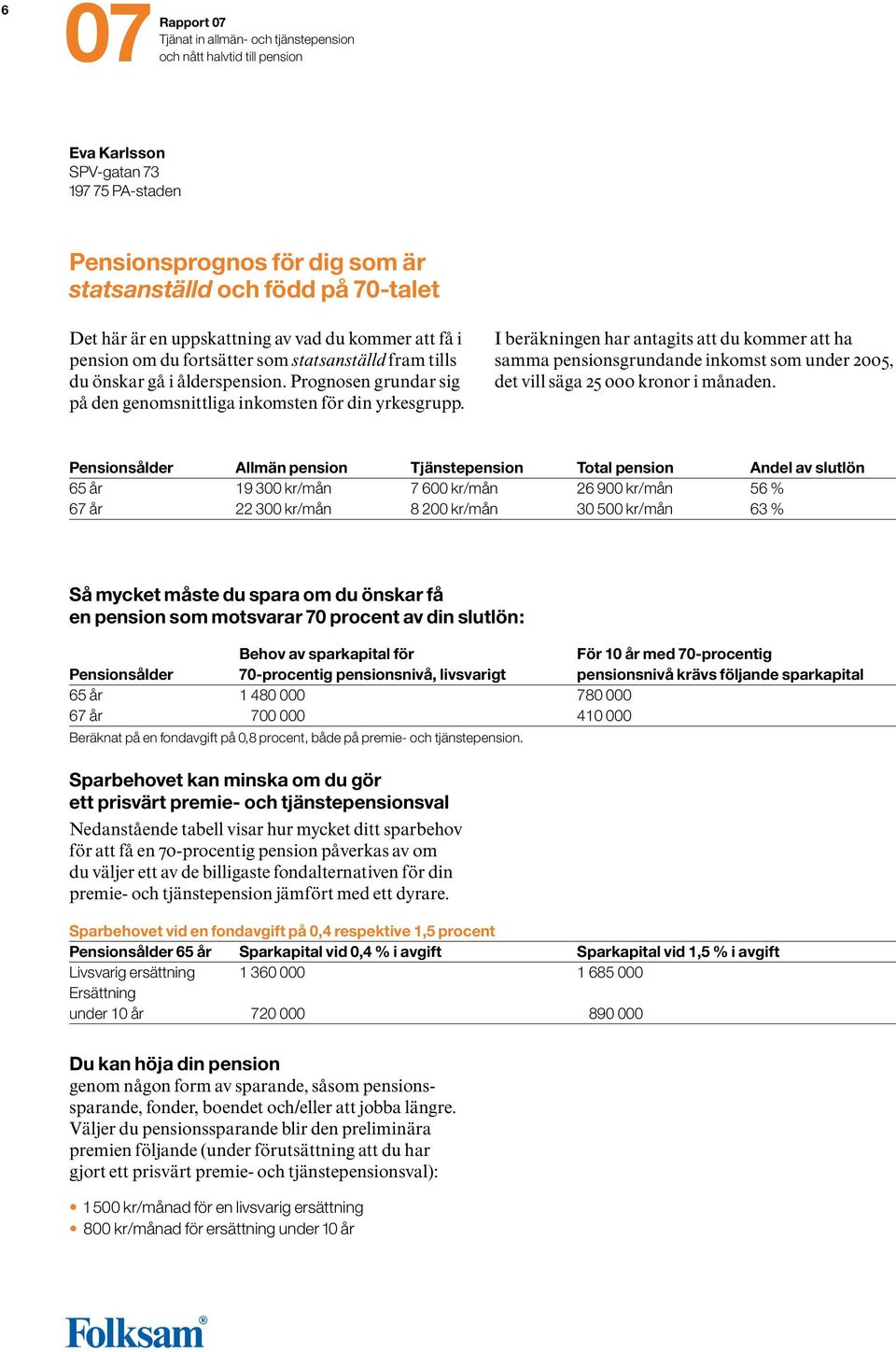 I beräkningen har antagits att du kommer att ha samma pensionsgrundande inkomst som under 2005, det vill säga 25 000 kronor i månaden.