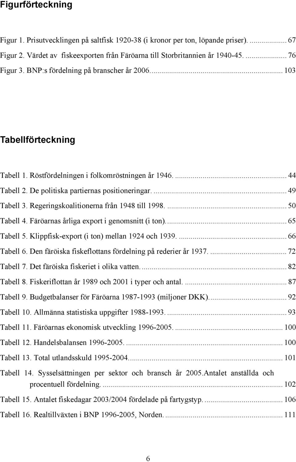Regeringskoalitionerna från 1948 till 1998.... 50 Tabell 4. Färöarnas årliga export i genomsnitt (i ton)... 65 Tabell 5. Klippfisk-export (i ton) mellan 1924 och 1939.... 66 Tabell 6.