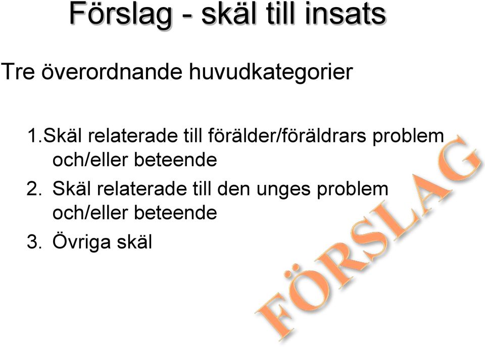 Skäl relaterade till förälder/föräldrars problem