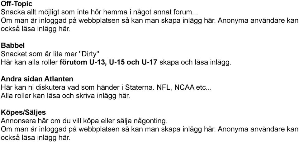 Babbel Snacket som är lite mer "Dirty" Här kan alla roller förutom U-13, U-15 och U-17 skapa och läsa inlägg.