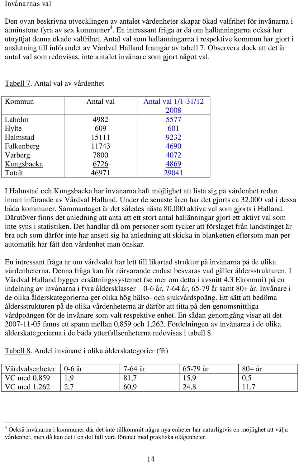 Antal val som hallänningarna i respektive kommun har gjort i anslutning till införandet av Vårdval Halland framgår av tabell 7.