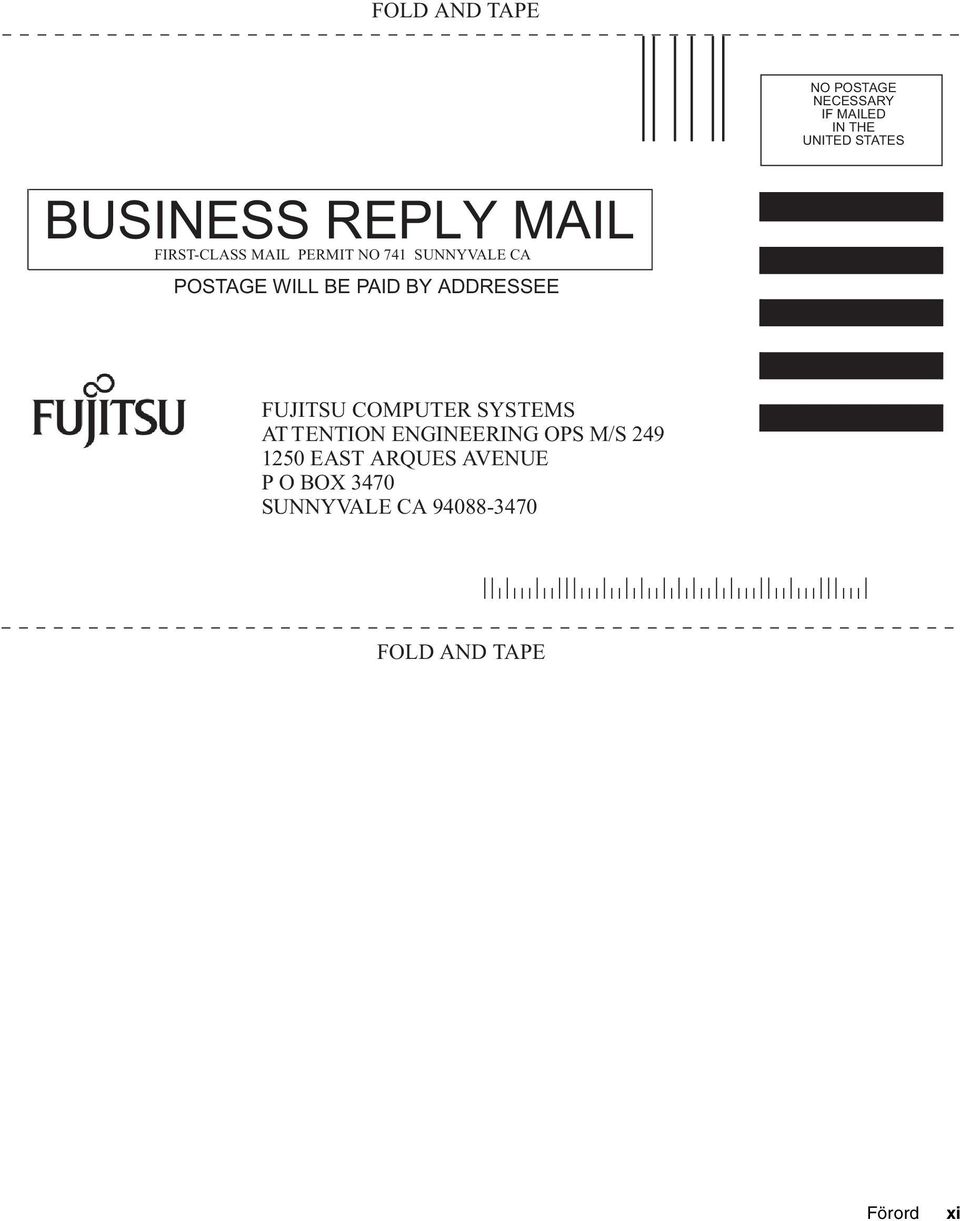 BY ADDRESSEE FUJITSU COMPUTER SYSTEMS AT TENTION ENGINEERING OPS M/S 249