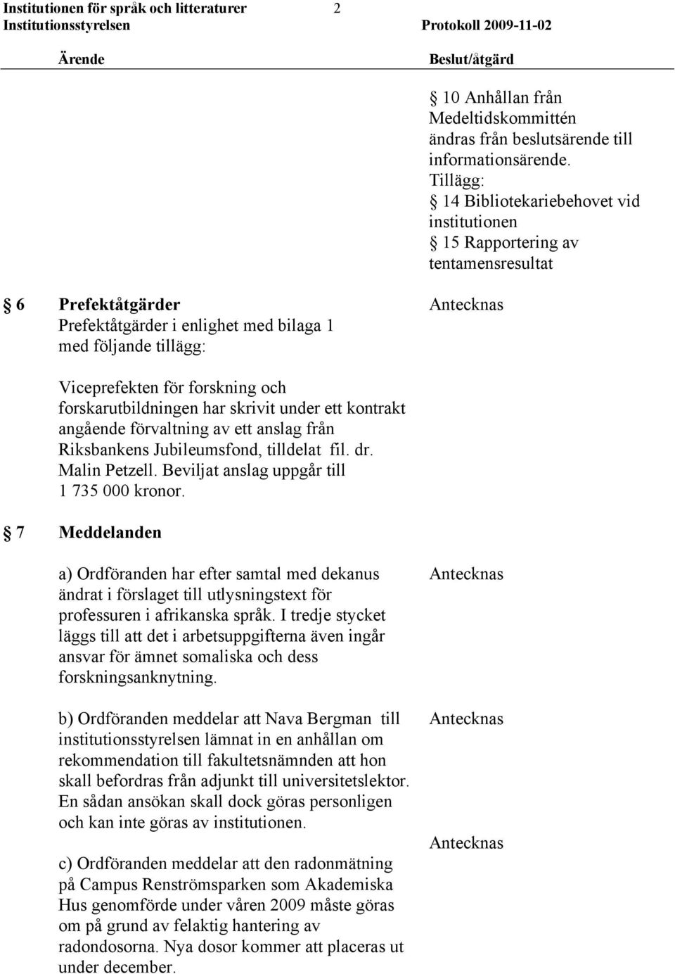 forskarutbildningen har skrivit under ett kontrakt angående förvaltning av ett anslag från Riksbankens Jubileumsfond, tilldelat fil. dr. Malin Petzell. Beviljat anslag uppgår till 1 735 000 kronor.