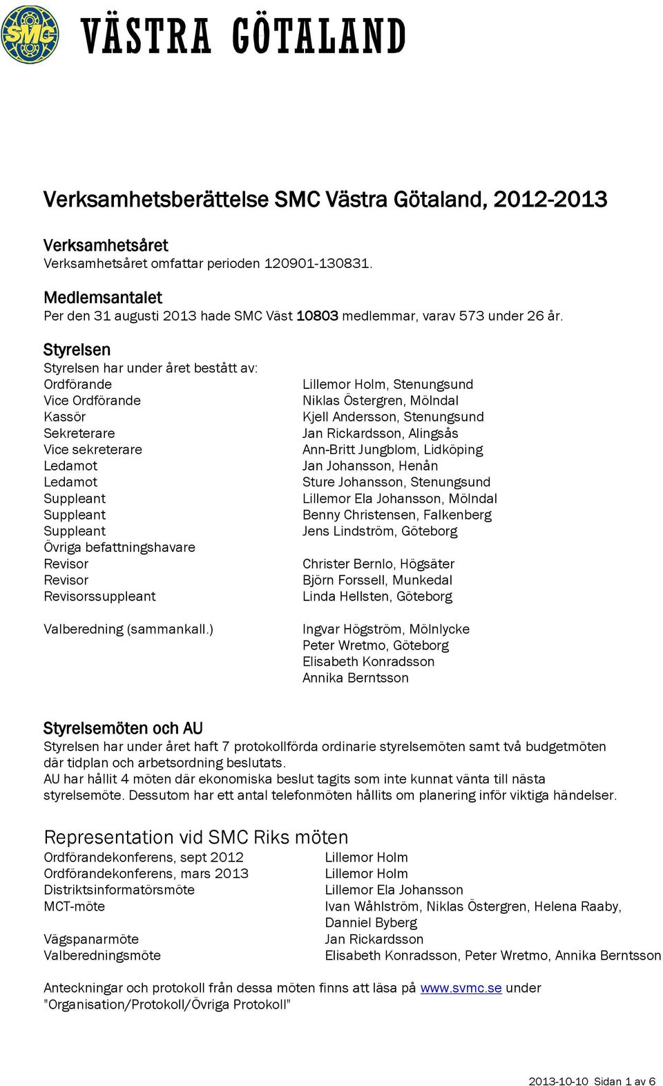 Styrelsen Styrelsen har under året bestått av: Ordförande Vice Ordförande Kassör Sekreterare Vice sekreterare Ledamot Ledamot Suppleant Suppleant Suppleant Övriga befattningshavare Revisor Revisor