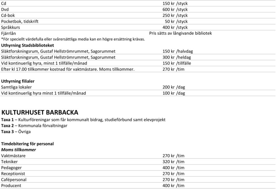 00 tillkommer kostnad för vaktmästare. Moms tillkommer.