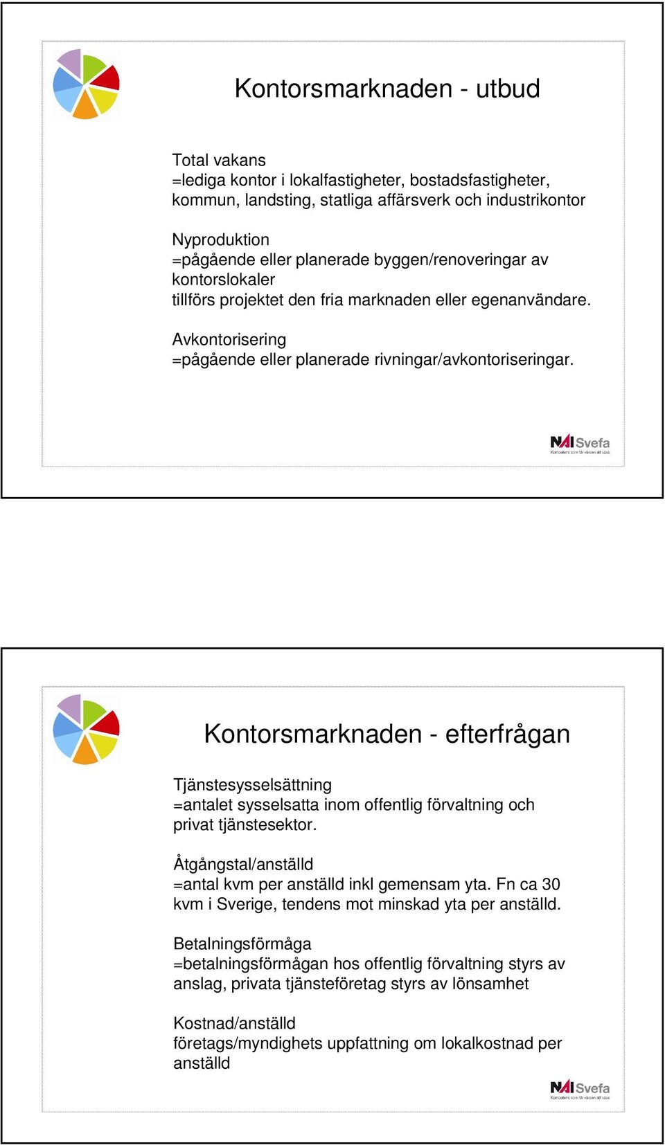Kontorsmarknaden - efterfrågan Tjänstesysselsättning =antalet sysselsatta inom offentlig förvaltning och privat tjänstesektor. Åtgångstal/anställd =antal kvm per anställd inkl gemensam yta.