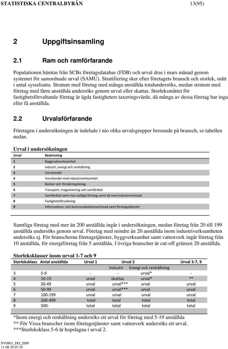 Stratifiering sker efter företagets bransch och storlek, mätt i antal sysselsatta.