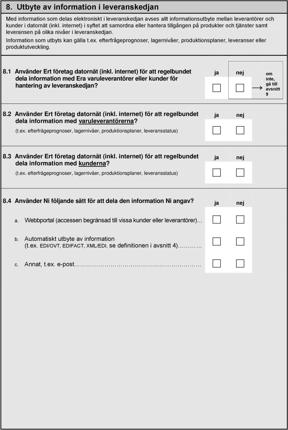 efterfrågeprognoser, lagernivåer, produktionsplaner, leveranser eller produktutveckling. 8.1 Använder Ert företag datornät (inkl.