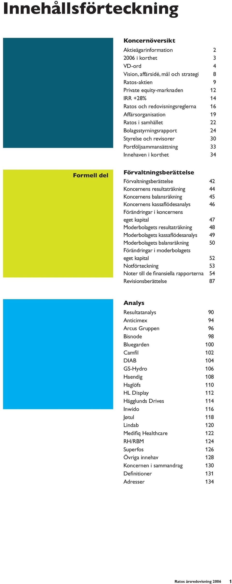 Förvaltningsberättelse Förvaltningsberättelse 42 Koncernens resultaträkning 44 Koncernens balansräkning 45 Koncernens kassaflödesanalys 46 Förändringar i koncernens eget kapital 47 Moderbolagets