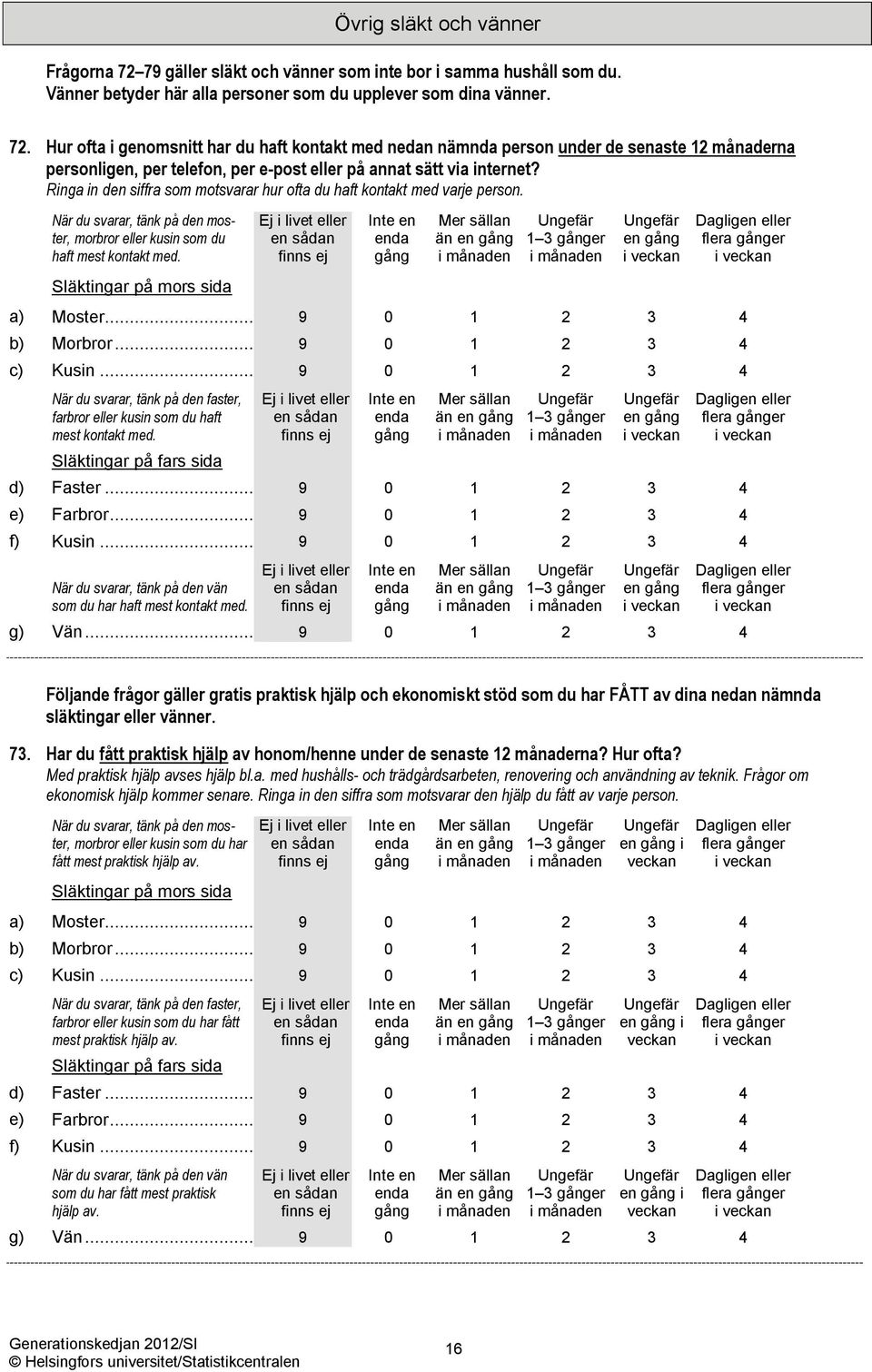 Hur ofta i genomsnitt har du haft kontakt med nedan nämnda person under de senaste 12 månaderna personligen, per telefon, per e-post eller på annat sätt via internet?