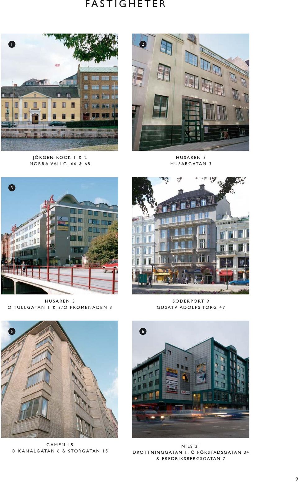 PROMENADEN 3 SÖDERPORT 9 GUSATV ADOLFS TORG 47 5 6 GAMEN 15 Ö