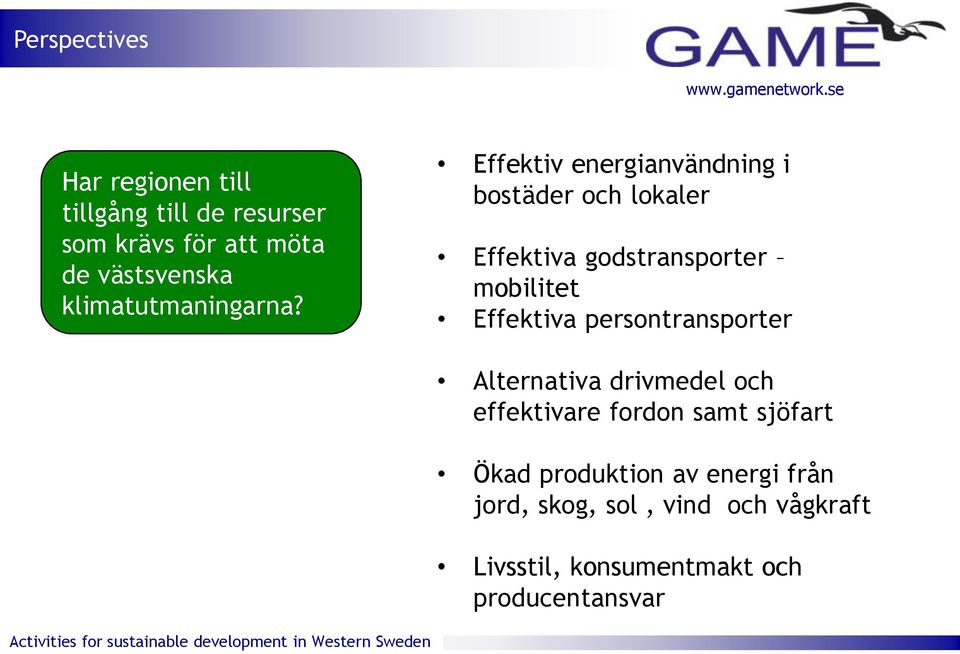 Effektiv energianvändning i bostäder och lokaler Effektiva godstransporter mobilitet Effektiva