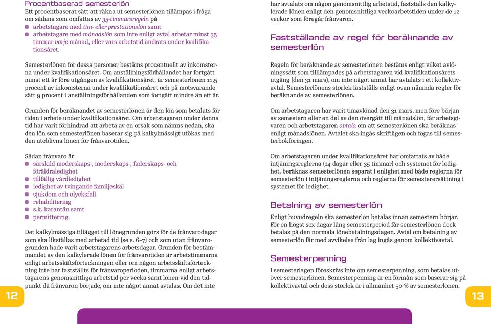 Semesterlönen för dessa personer bestäms procentuellt av inkomsterna under kvalifikationsåret.