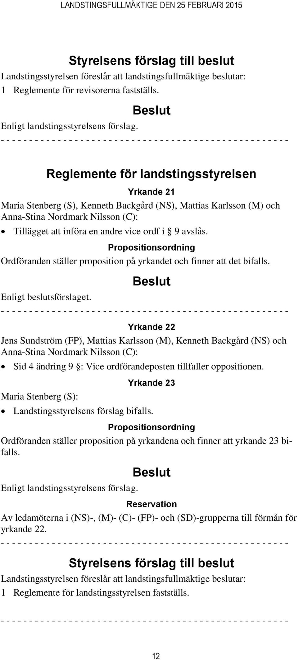 Propositionsordning Ordföranden ställer proposition på yrkandet och finner att det bifalls. Enligt beslutsförslaget.