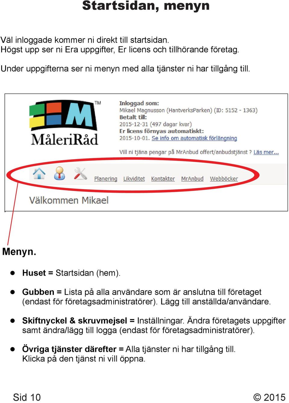 Gubben = Lista på alla användare som är anslutna till företaget (endast för företagsadministratörer). Lägg till anställda/användare.