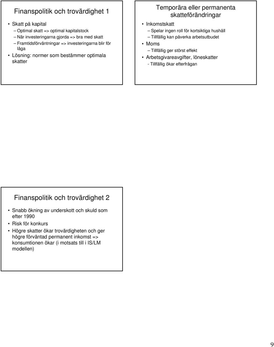 kan påverka arbetsutbudet Moms Tillfällig ger störst effekt Arbetsgivareavgifter, löneskatter - Tillfällig ökar efterfrågan Finanspolitik och trovärdighet 2 Snabb ökning av
