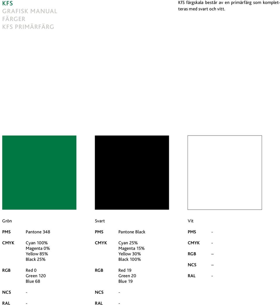 Grön Svart Vit PMS Pantone 348 PMS Pantone Black PMS - CMYK Cyan 100% Magenta 0%