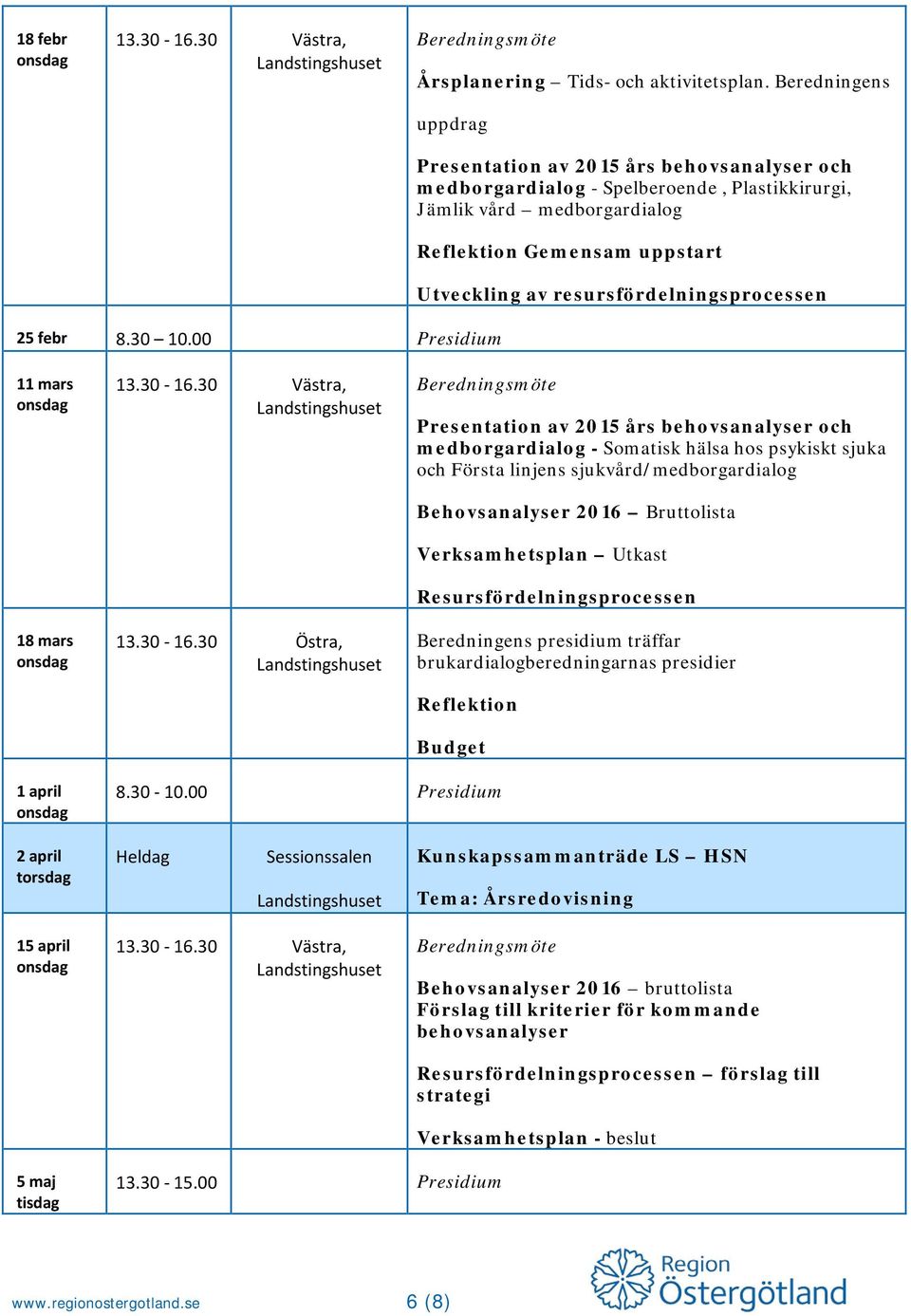 resursfördelningsprocessen 25 febr 8.30 10.00 Presidium 11 mars 18 mars 13.30-16.