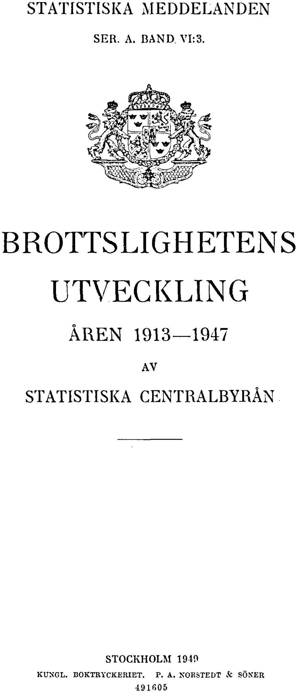 STATISTISKA CENTRALBYRÅN STOCKHOLM 1949