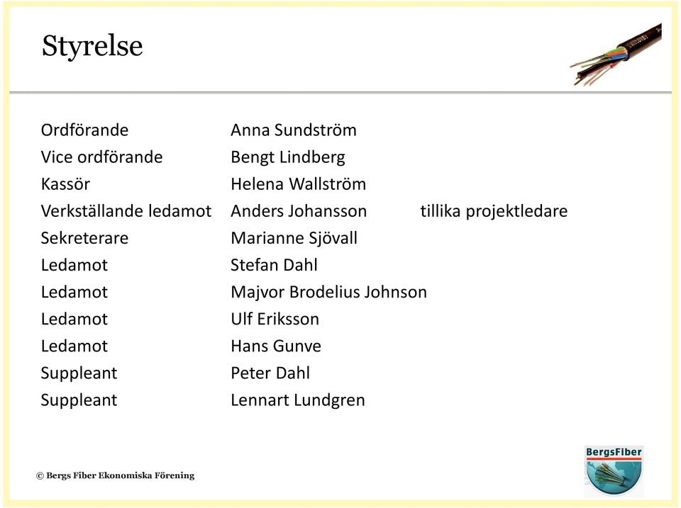 Kassör Helena Wallström Verkställande ledamot Anders Johansson tillika projektledare