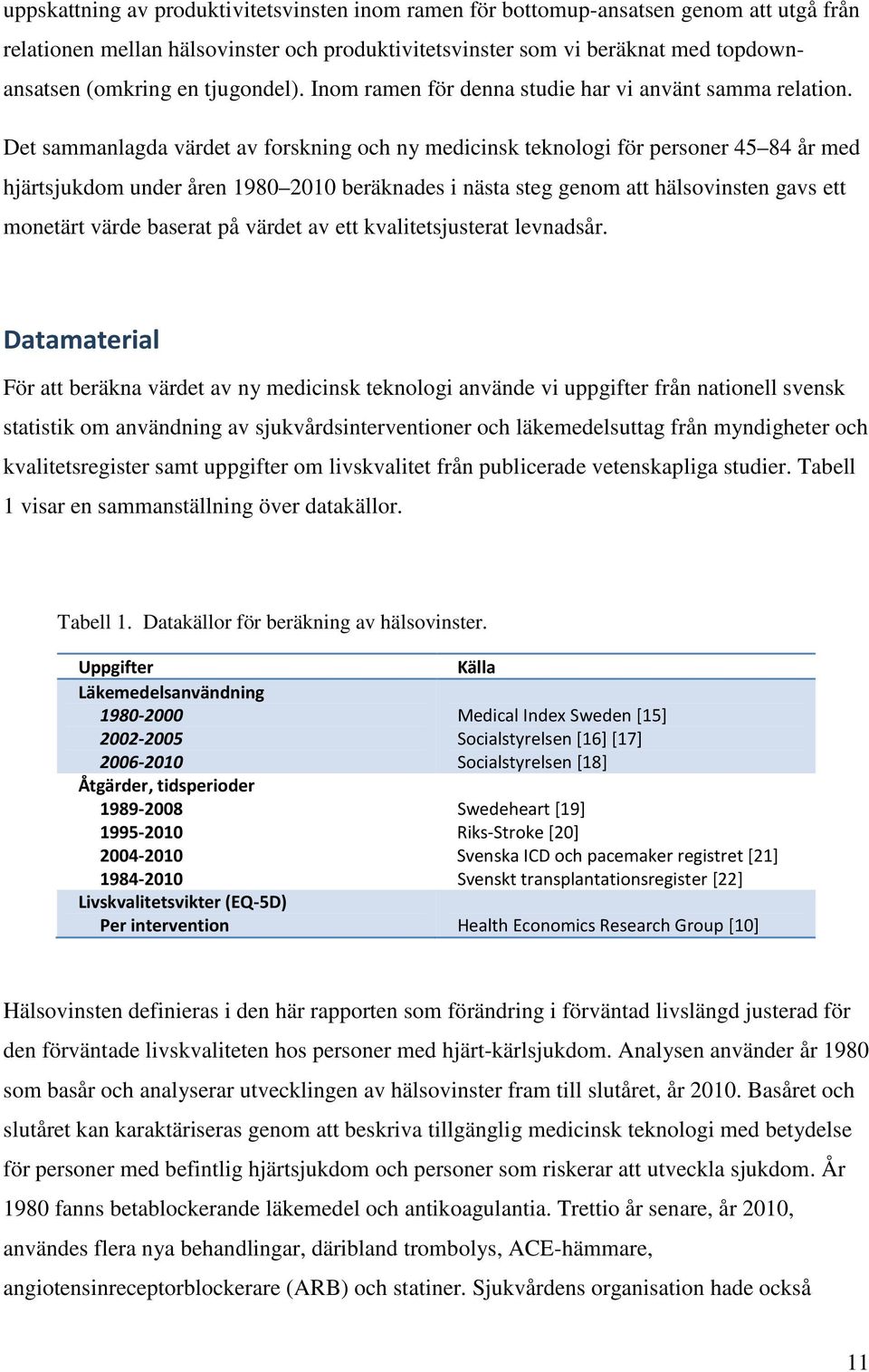 Det sammanlagda värdet av forskning och ny medicinsk teknologi för personer 45 84 år med hjärtsjukdom under åren 1980 2010 beräknades i nästa steg genom att hälsovinsten gavs ett monetärt värde