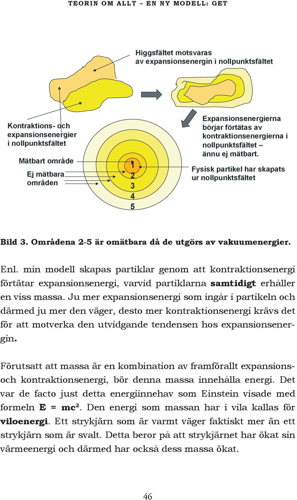 Områdena 2-5 är omätbara då de utgörs av vakuumenergier. Enl. min modell skapas partiklar genom att kontraktionsenergi förtätar expansionsenergi, varvid partiklarna samtidigt erhåller en viss massa.