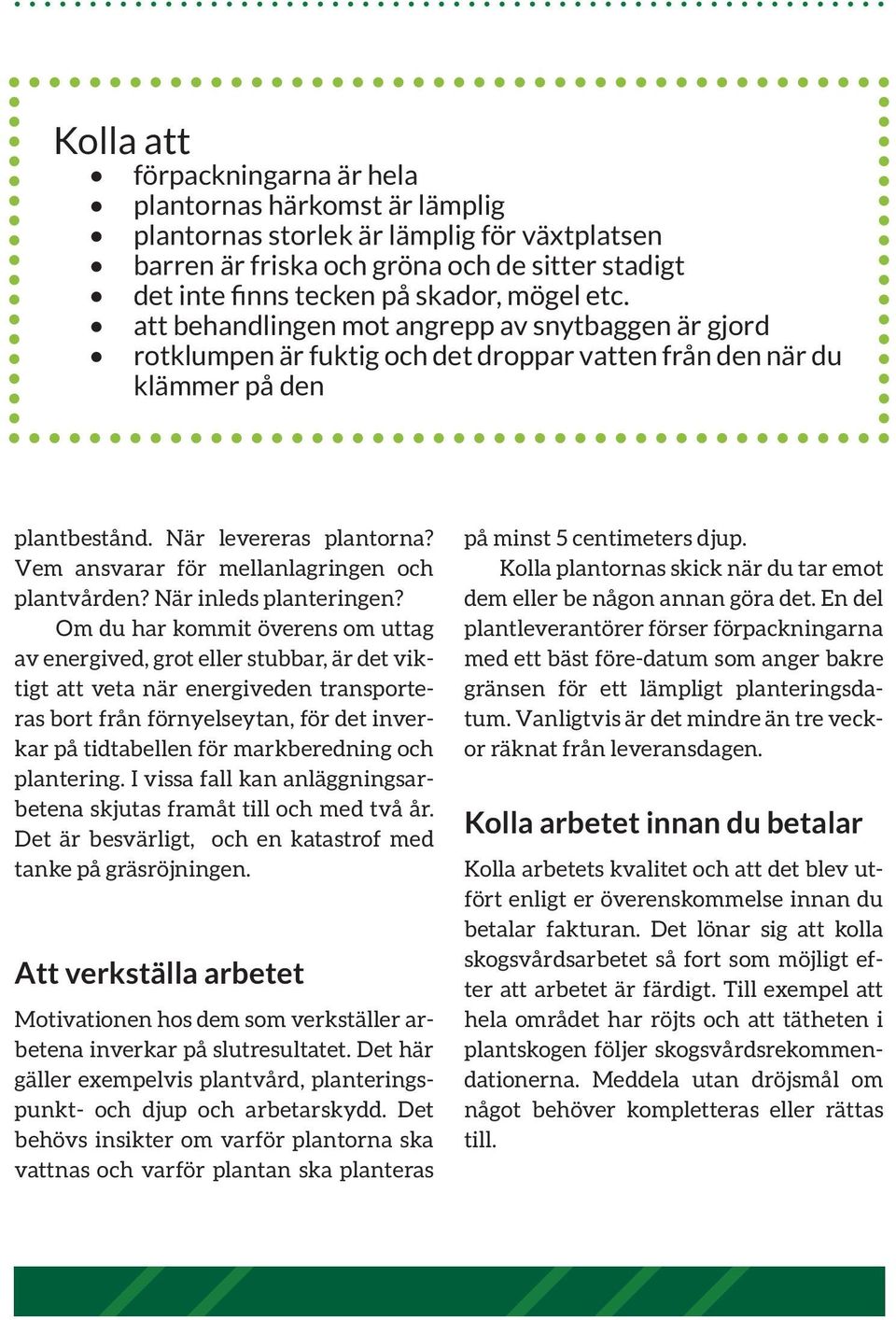 Vem ansvarar för mellanlagringen och plantvården? När inleds planteringen?