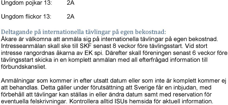 Därefter skall föreningen senast 6 veckor före tävlingsstart skicka in en komplett anmälan med all efterfrågad information till förbundskansliet.