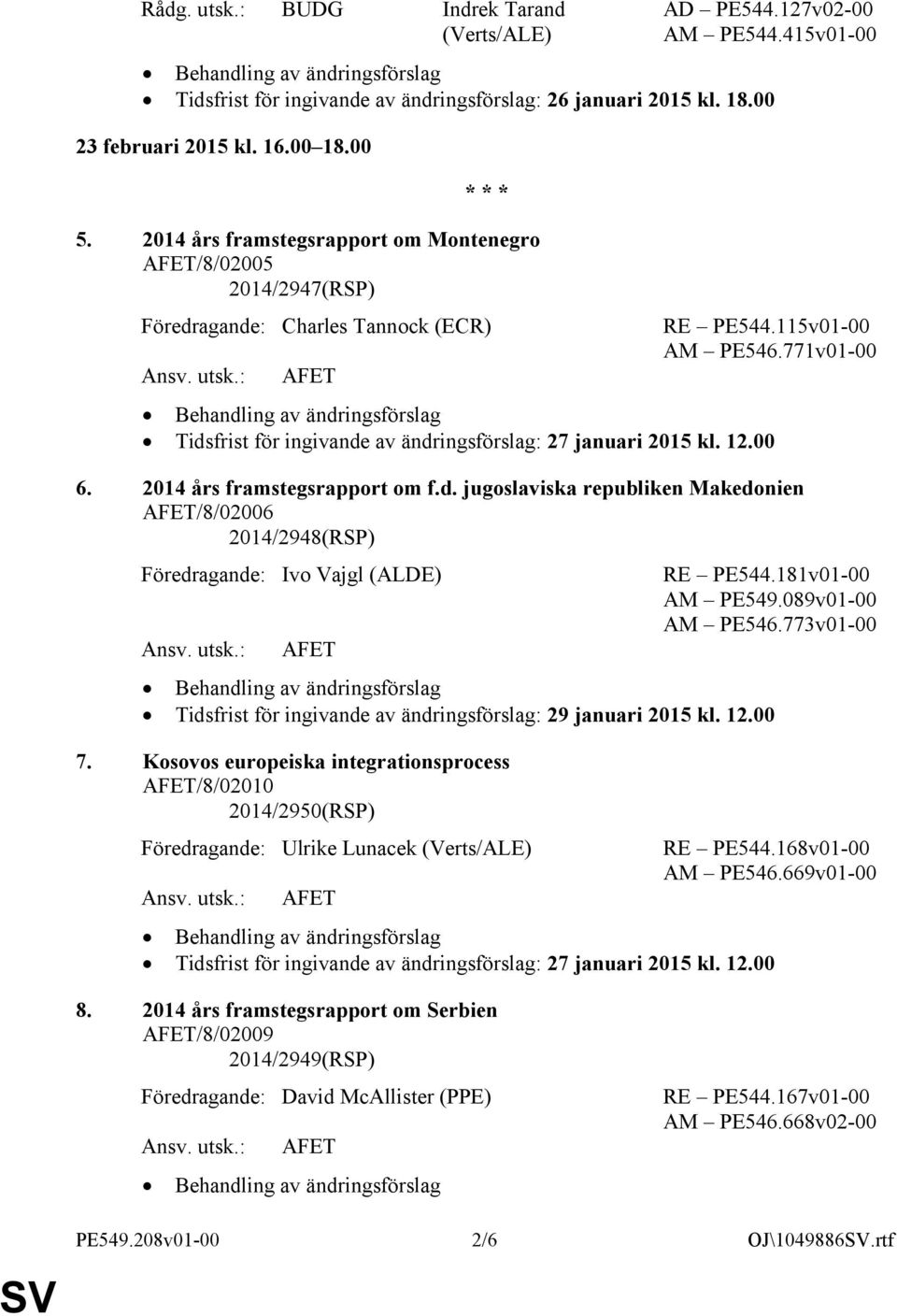 181v01-00 AM PE549.089v01-00 AM PE546.773v01-00 Tidsfrist för ingivande av ändringsförslag: 29 januari 2015 kl. 12.00 7.