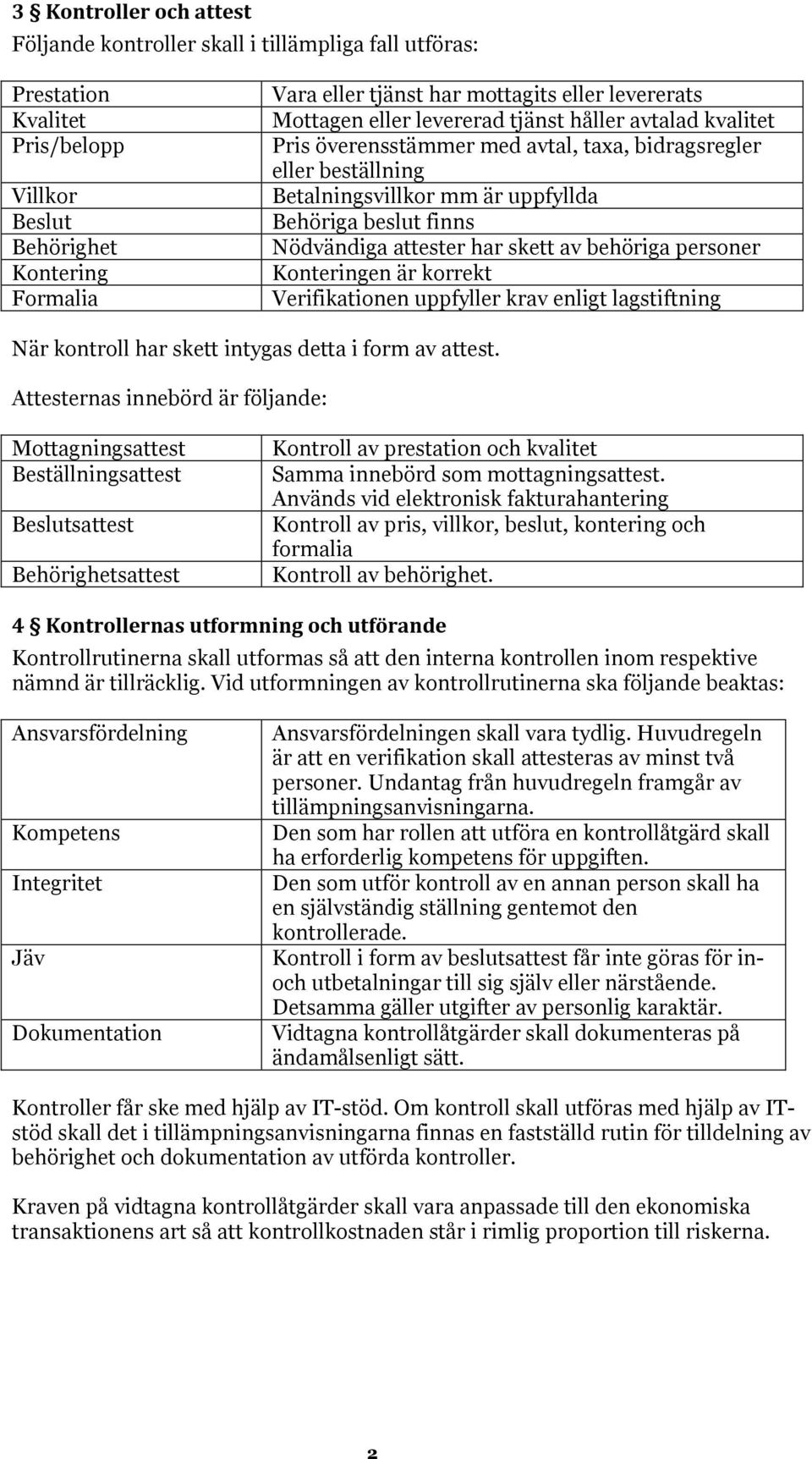 Nödvändiga attester har skett av behöriga personer Konteringen är korrekt Verifikationen uppfyller krav enligt lagstiftning När kontroll har skett intygas detta i form av attest.